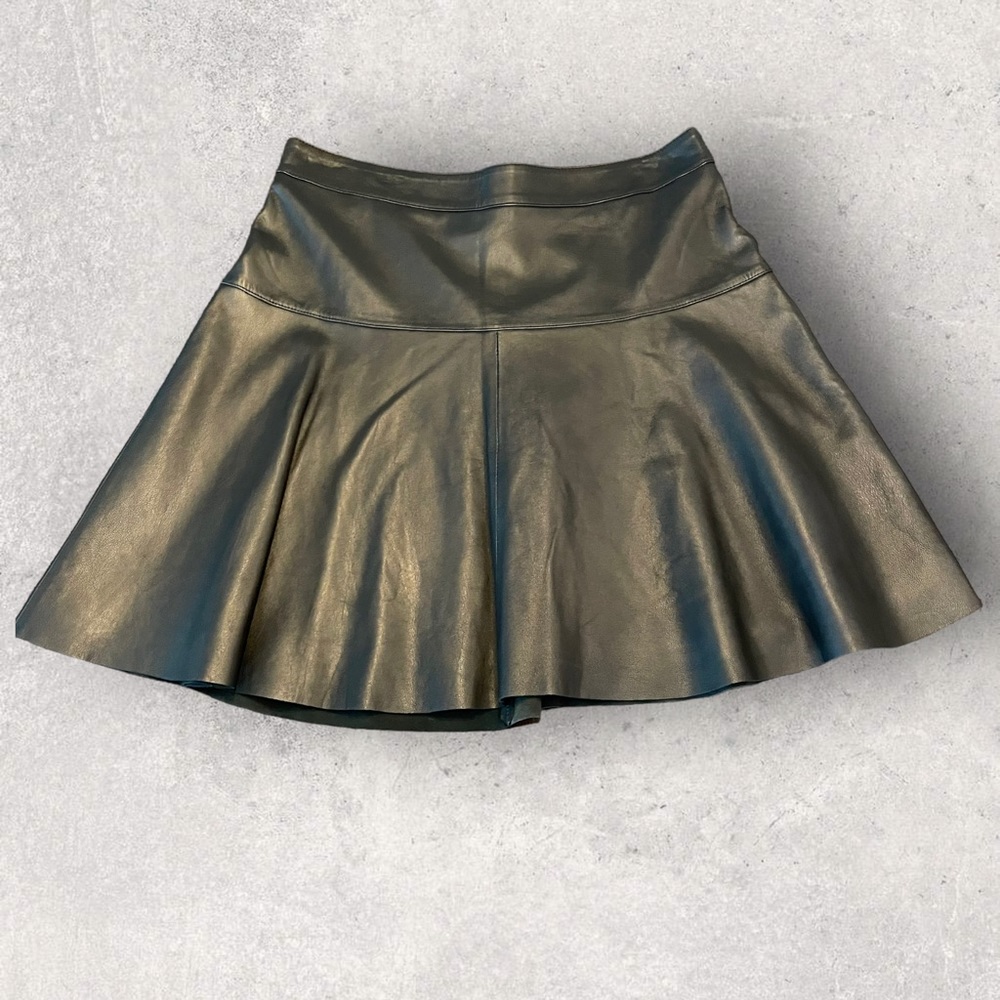 Banana Republic Black 100% Leather Mini Skater Circle Skirt Size 4